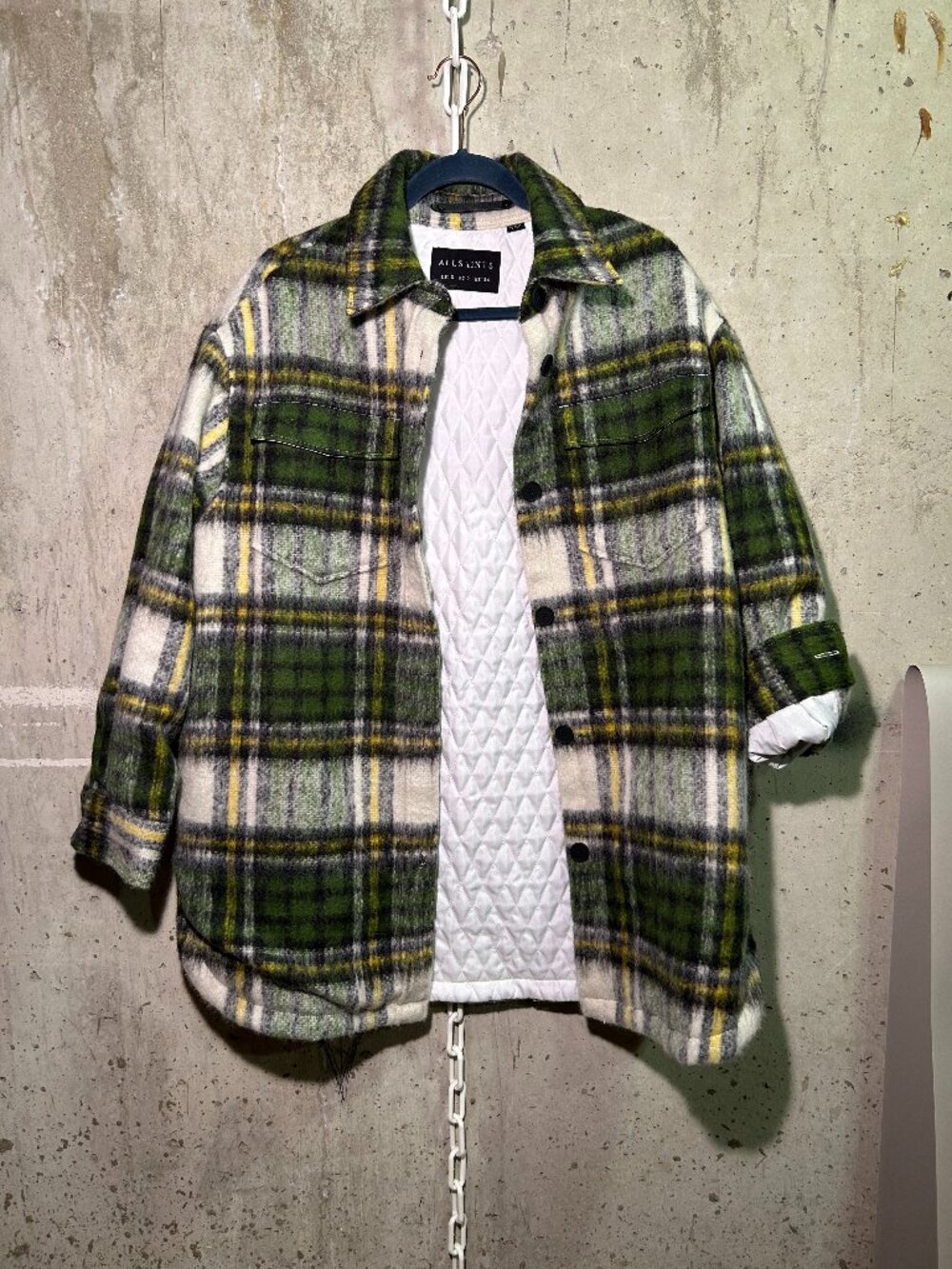Green Plaid Wool Blend Quilted Shacket